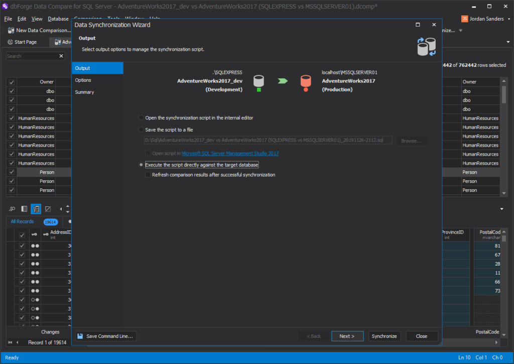 dbForge Data Compare for SQL Server - Synchronization Wizard