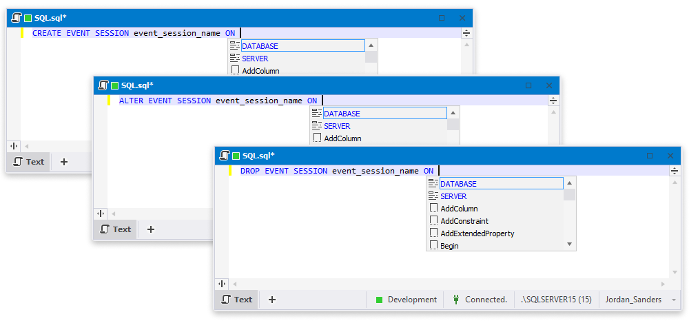 dbForge Studio for SQL Server - support for CREATE/ALTER/DROP EVENT SESSION
