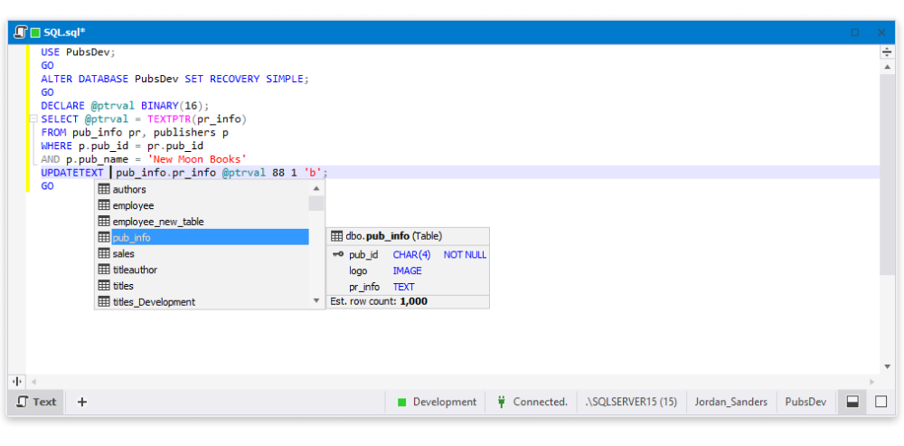 dbForge Studio for SQL Server 6.1 - New keywords suggested - UPDATETEXT
