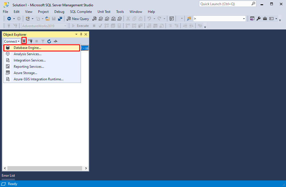 Open the connection manager in SSMS