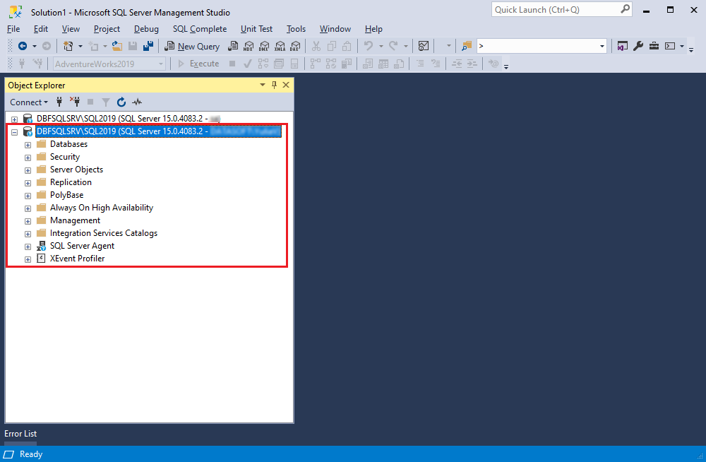 Verify that the connection with the Windows Authentication type has been created