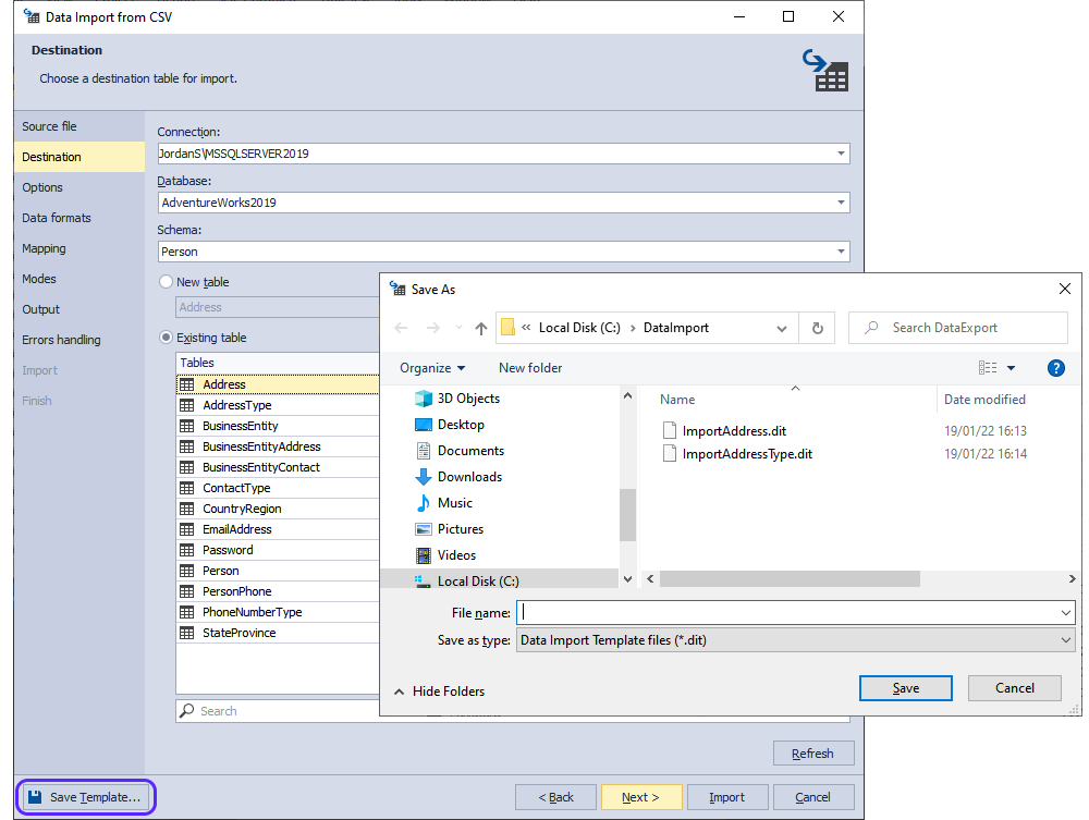 Data Pump - create CSV import template
