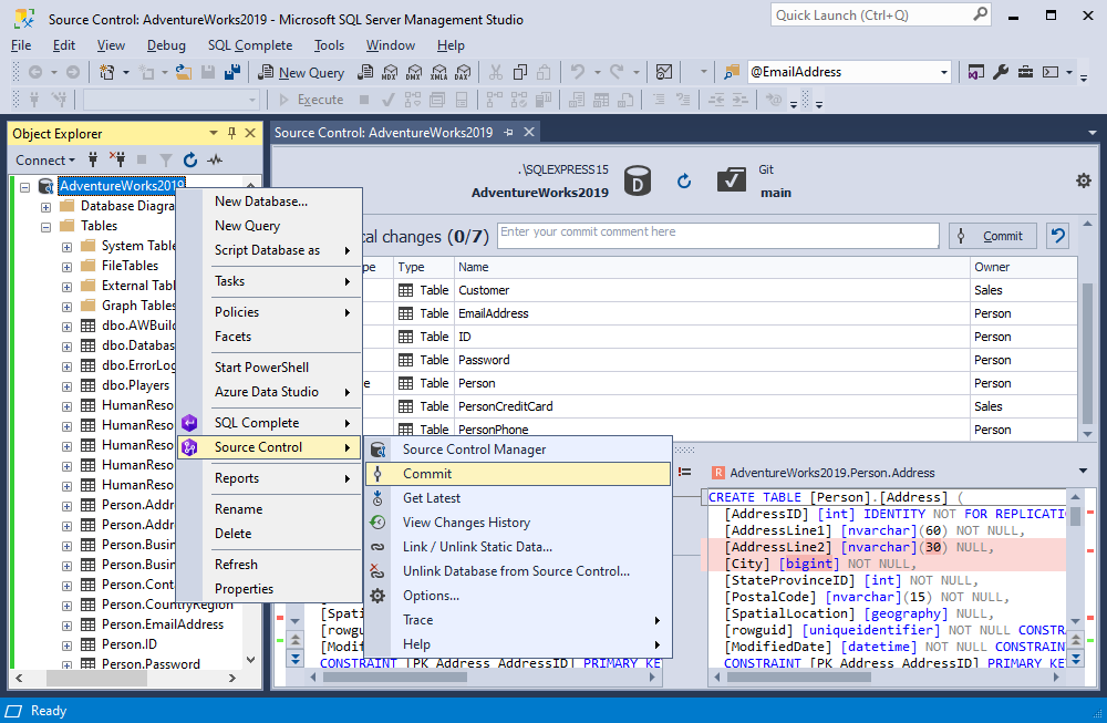 Commit in shared database development model
