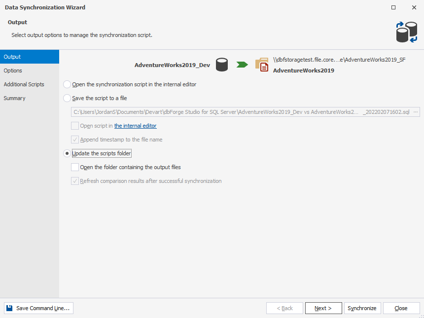 Data Synchronization wizard in dbForge Studio for SQL Server