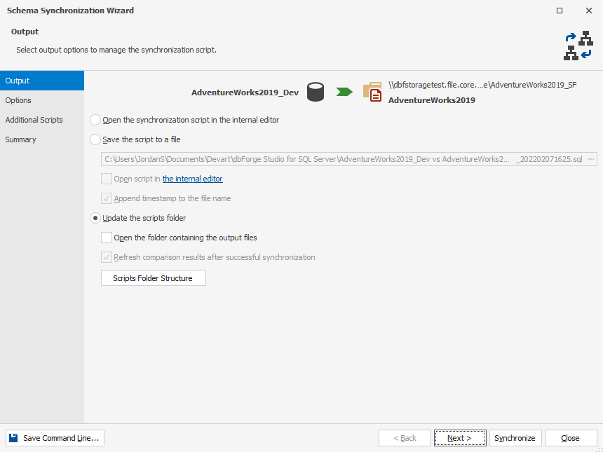 Schema Synchronization wizard in dbForge Studio for SQL Server