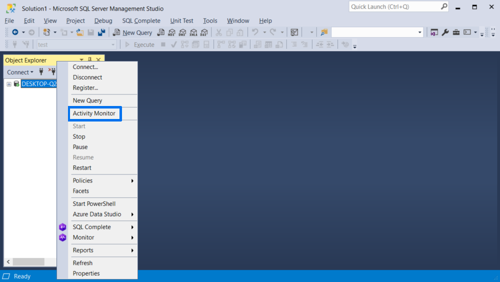 Start Activity Monitor from the Object Explorer