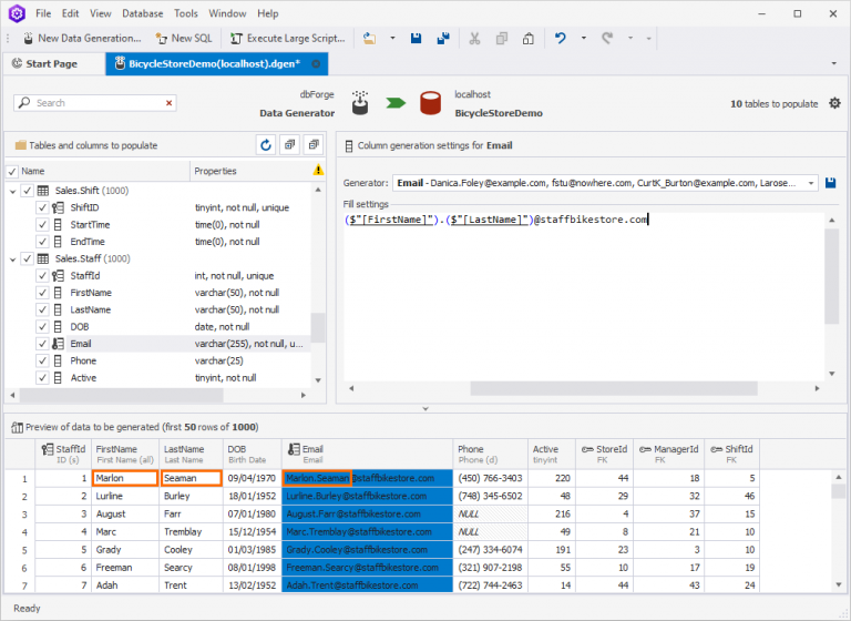 Generate Test Data for SQL Server - using dbForge Data Generator