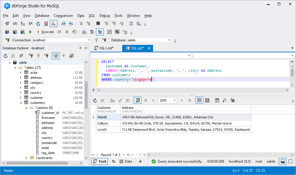 Use CONCAT with WHERE