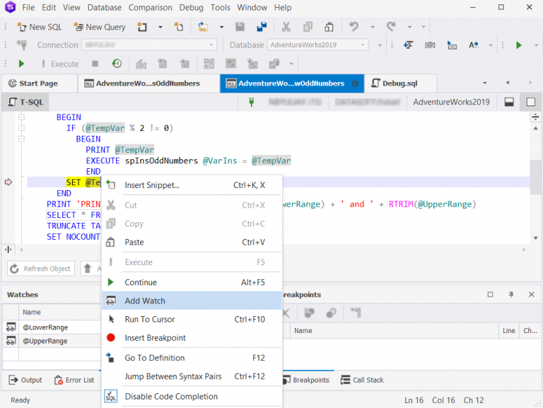 Debug a Stored Procedure in SQL Server - How To with Examples
