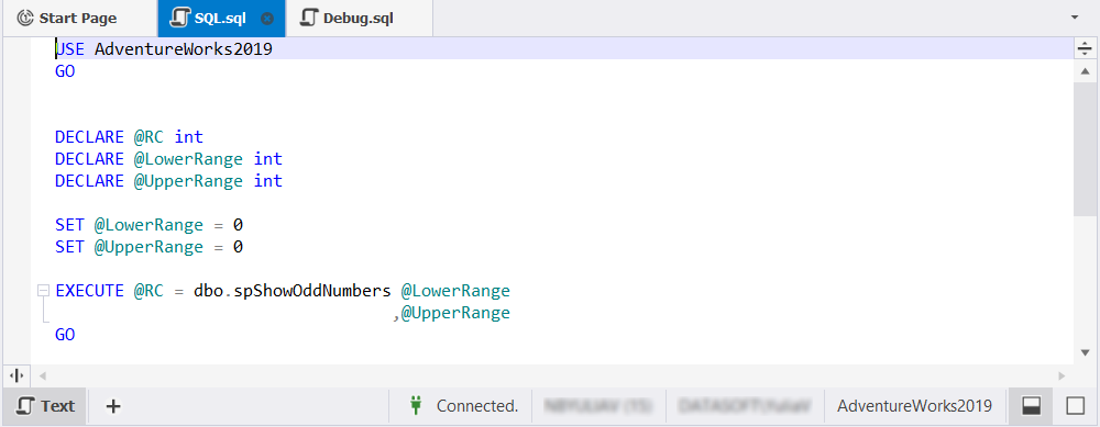 A script to debug the stored procedure has been generated