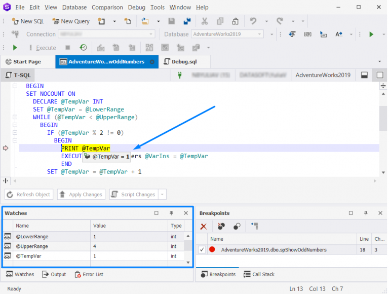 Debug a Stored Procedure in SQL Server - How To with Examples
