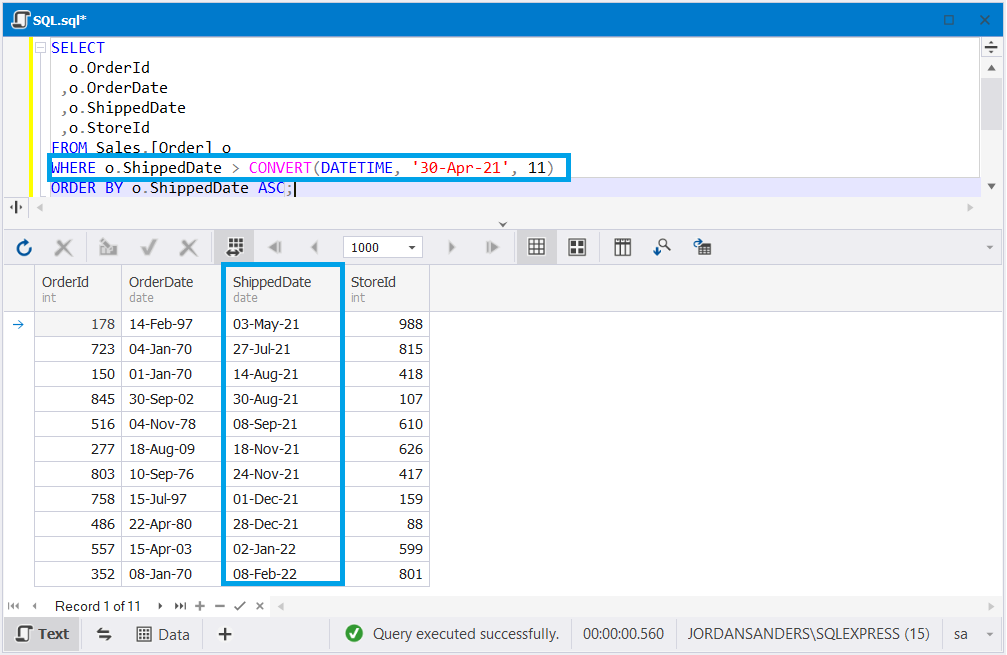 Use the CONVERT function in the WHERE clause