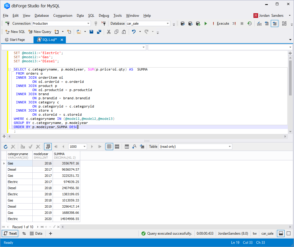 variables in dbForge Studio for MySQL