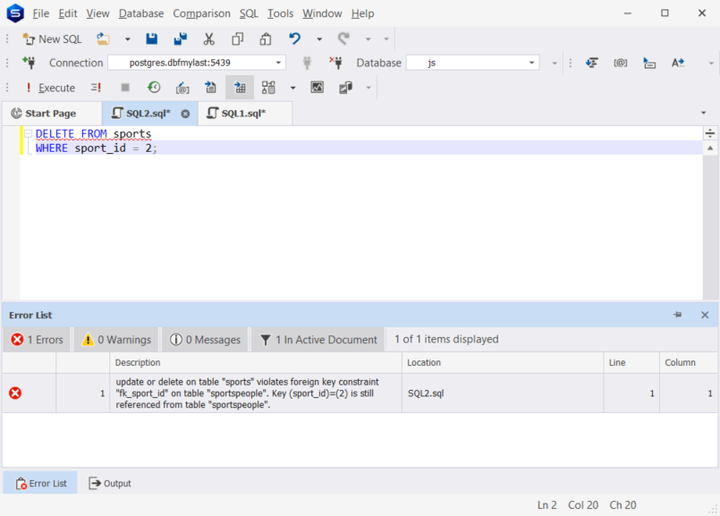 PostgreSQL constraint - foreign key - example of NO ACTION