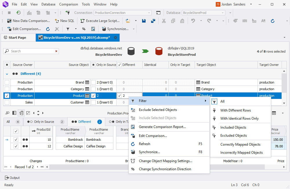 A screenshot of dbForge Data Compare for SQL Server