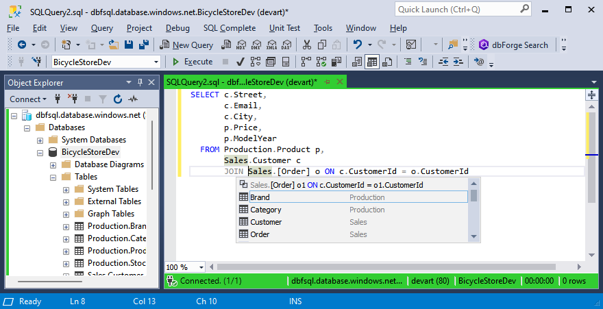 A screenshot of dbForge SQL Complete