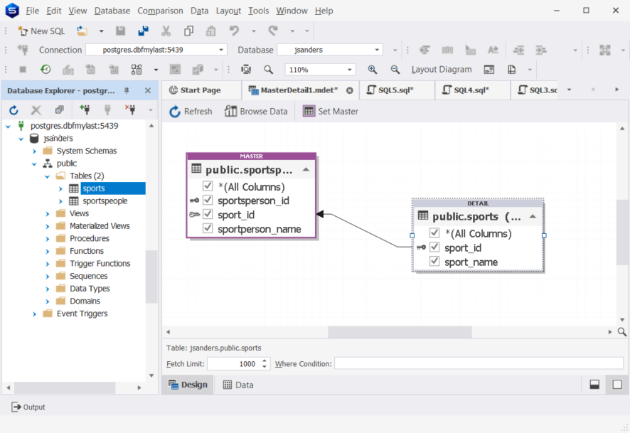 dbForge Studio for Postgres - Master-Detail Browser