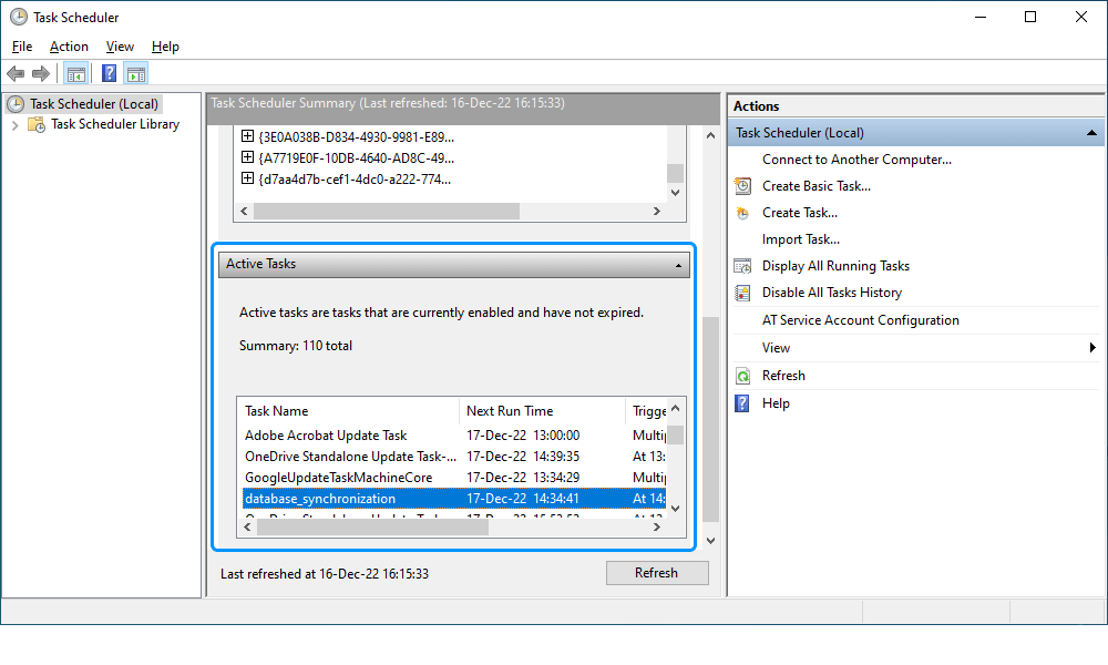 Active Tasks section tab
