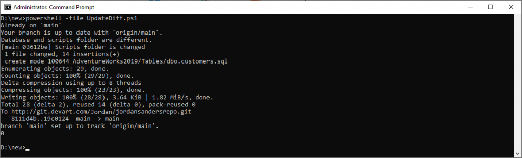 Compare a database and a scripts folder from cmd