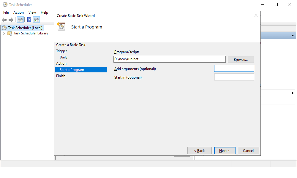 Start a Program tab