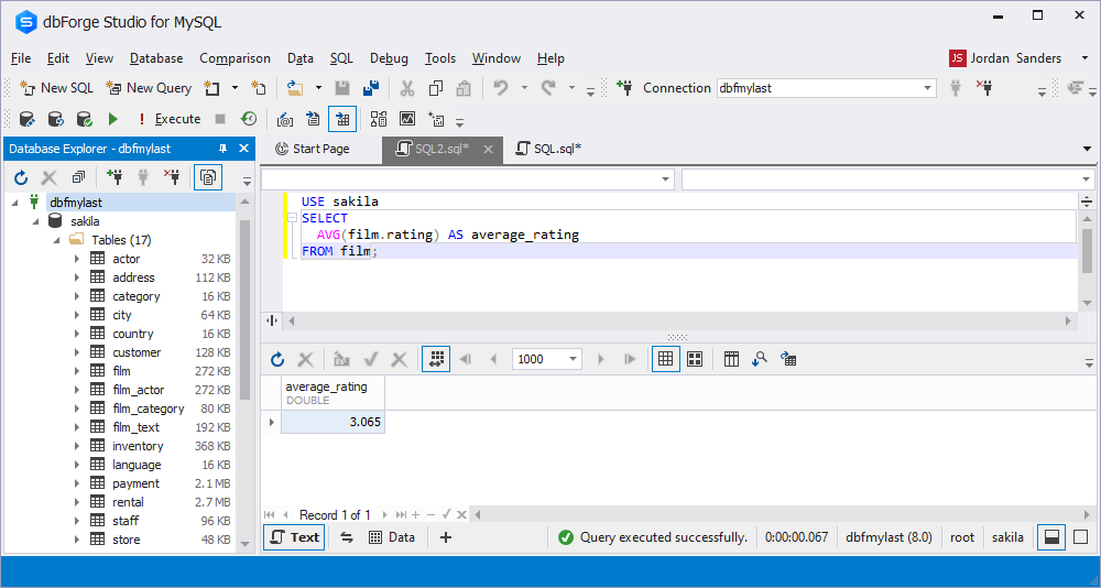 Run the query created by ChatGPT in dbForge Studio for MySQL