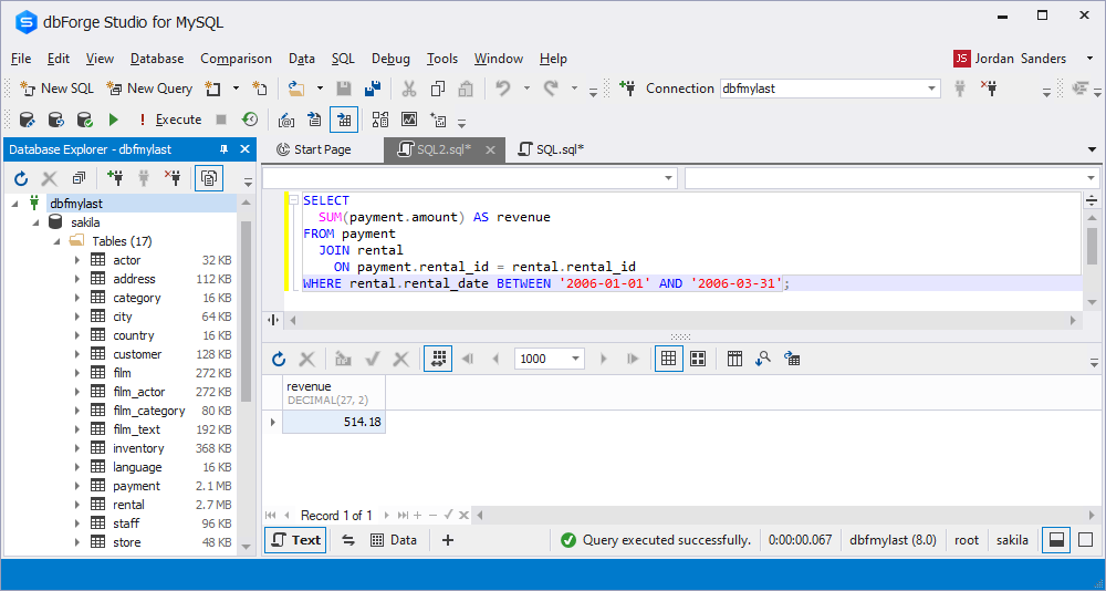 ChatGPT query output in dbForge Studio for MySQL