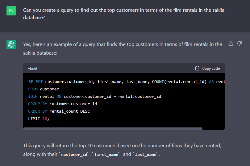 ChatGPT-aided MySQL query to find top customers