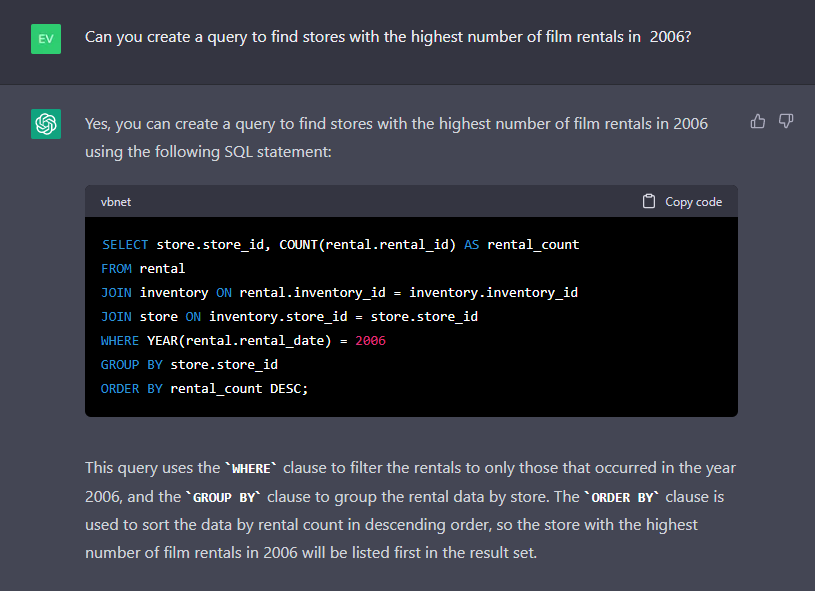 MySQL SELECT statement created by ChatGPT