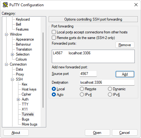 Create an SSH tunnel between your local machine and the SSH remote server