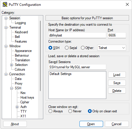 Specify the details for the SSH tunnel