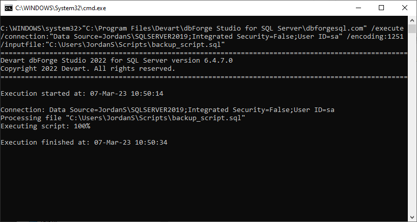 Create a .bat file in dbForge Studio for SQL Server