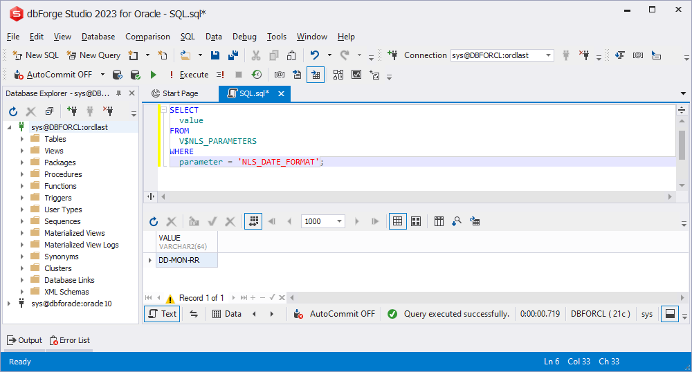 Oracle date default format