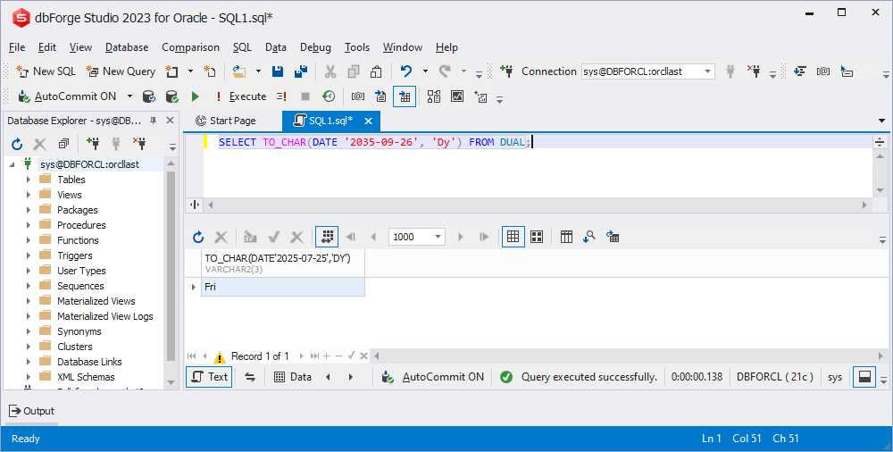 Return the day name in Oracle