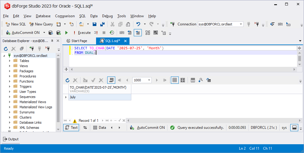 Return the month name in Oracle