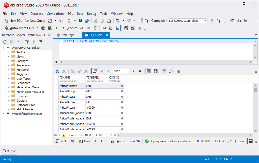 Check Oracle abbreviations in dbForge Studio for Oracle