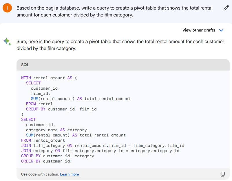 Google Bard - Create a Pivot Table