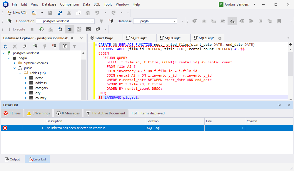 Validate the code created by ChatGPT in dbForge Studio for PostgreSQL