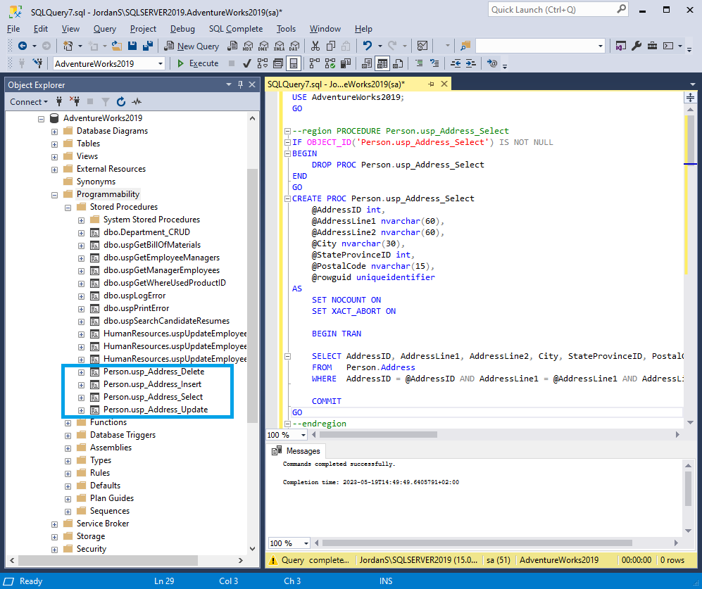 Create CRUD operation procedure in SQL