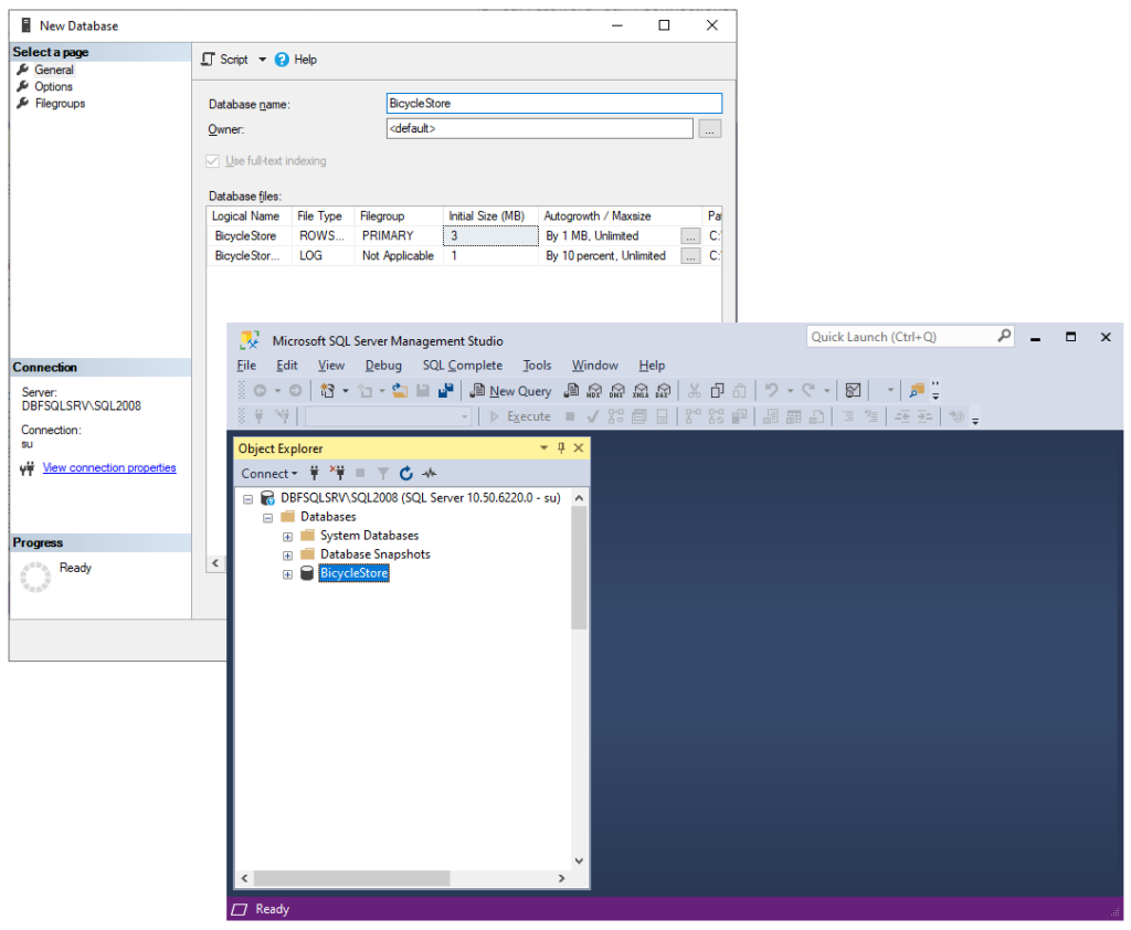 Database downgrade: Create an empty database in SSMS