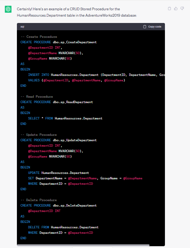 Separate SQL Server CRUD operations by ChatGPT