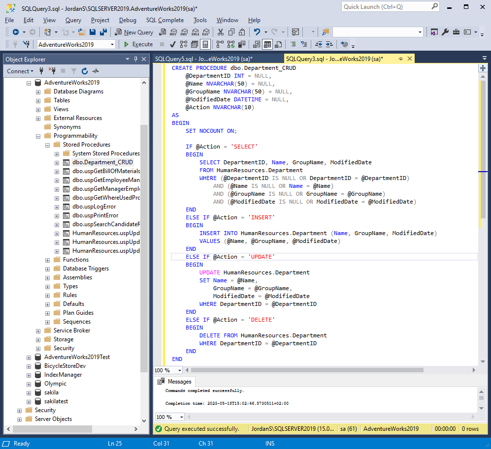 Stored procedure for CRUD operations in SQL Server by ChatGPT