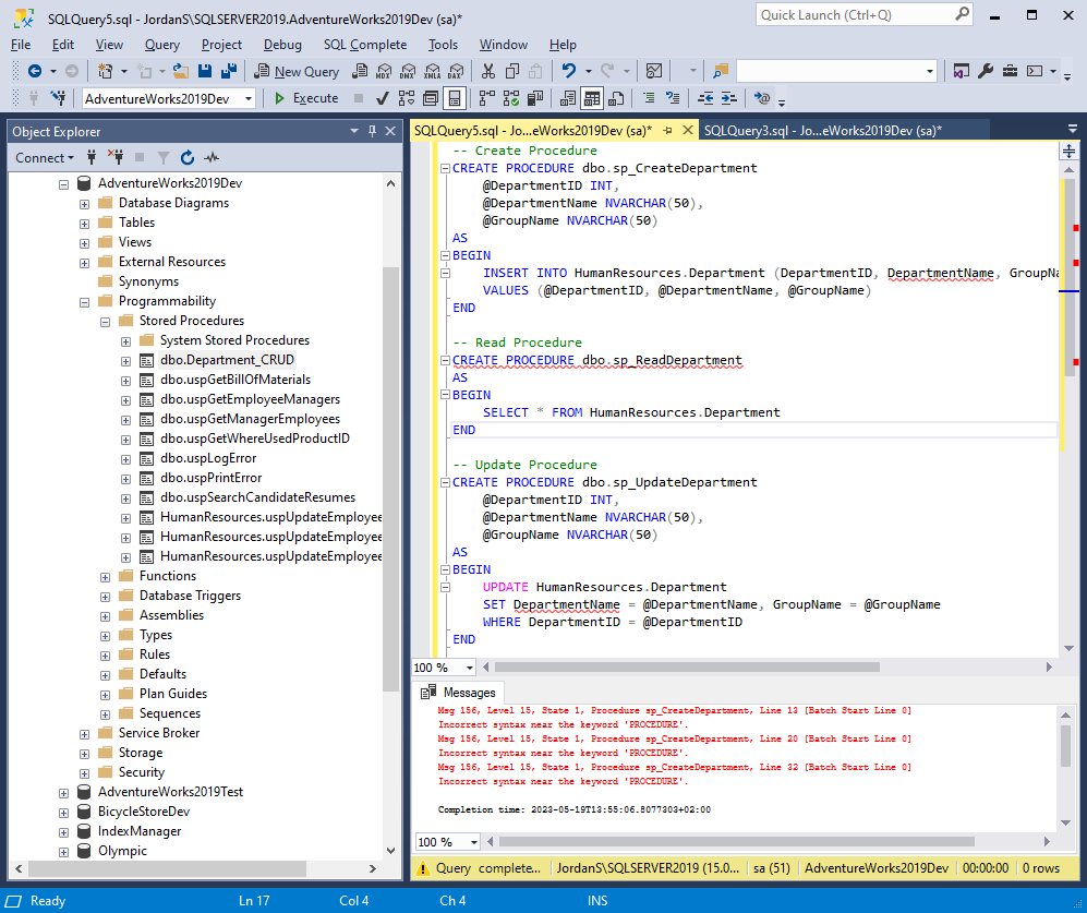 Check ChatGPT's database CRUD operations SQL syntax