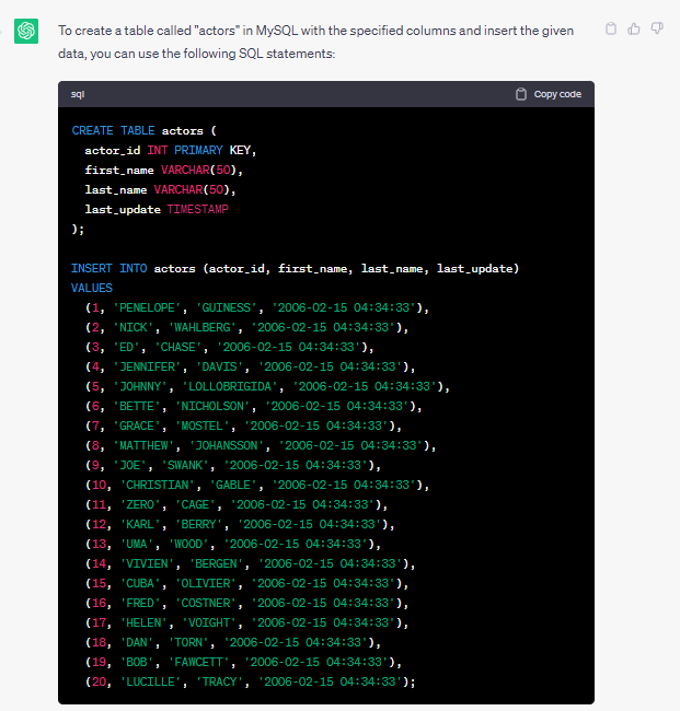 ChatGPT: CSV to MySQL table