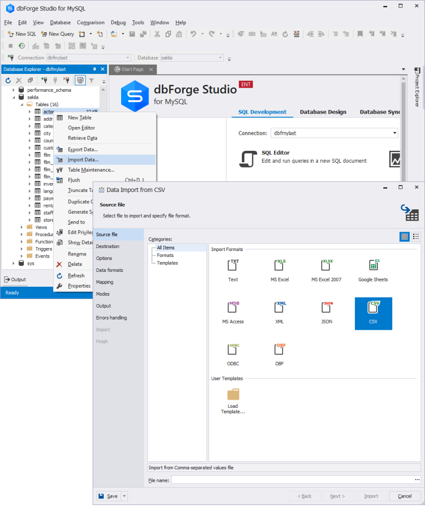 dbForge Studio for MySQL: Convert any data to CSV and import to MySQL