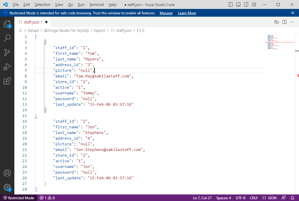 Convert JSON to MySQL: source data