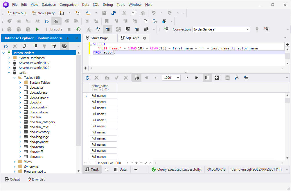 Using line feed and carriage return in concatenation