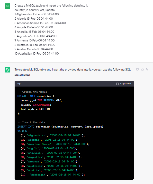 ChatGPT's query to import PDF to MySQL