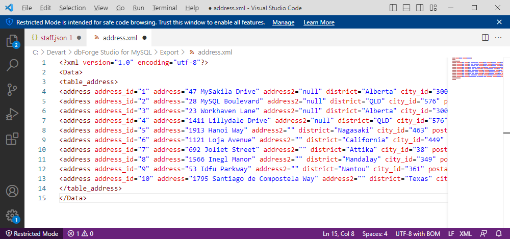 XML to MySQL: source data
