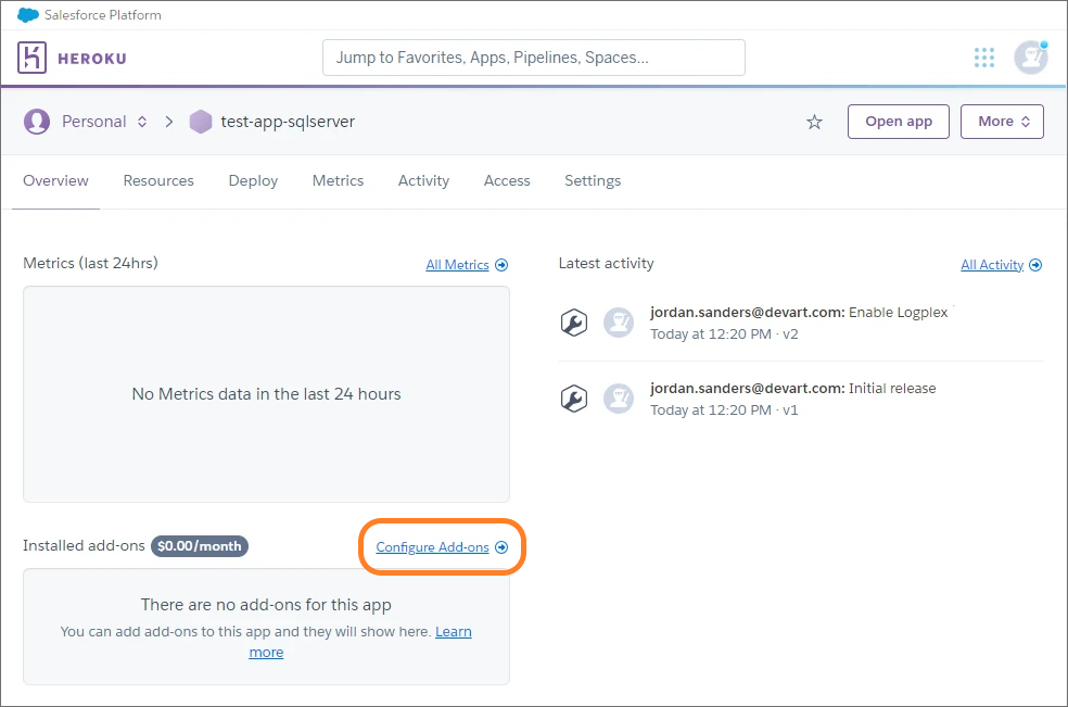 Add the MSSQL add-on