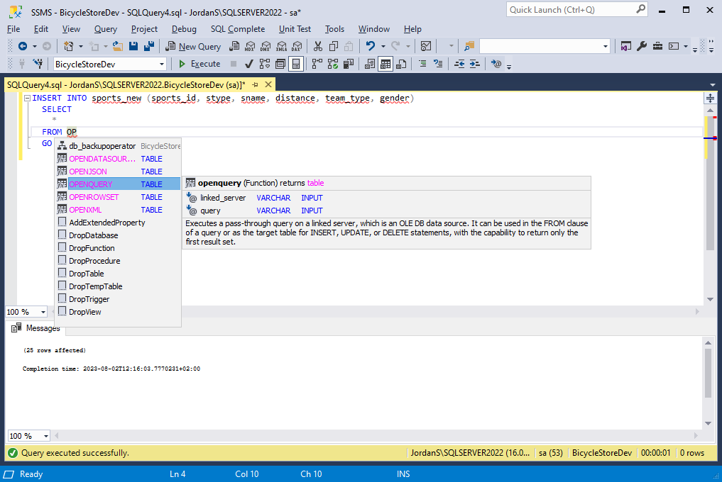 INSERT OPENQUERY